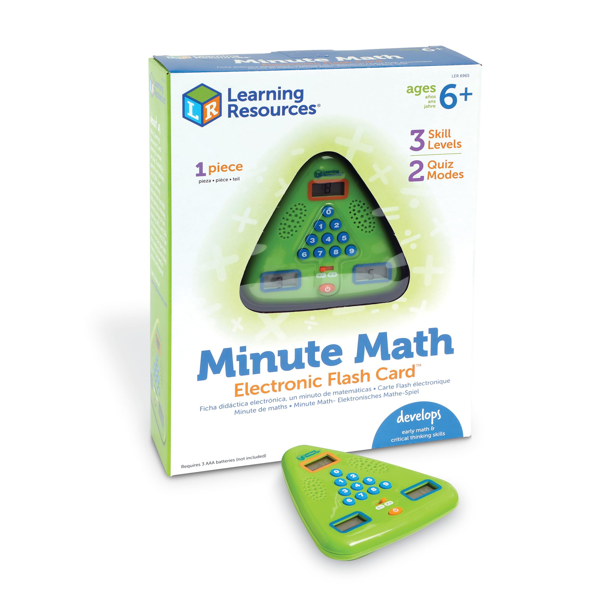 Learning Resources Minute Math Electronic Flash Card, Ages 6+, Maths Travel Game, Fast-Paced Mental Arithmetic Toy with 3 Difficulty Levels, Gifts For Kids