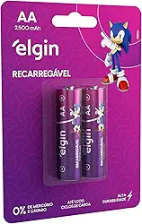 Pilha recarregável AA 2500mAh Elgin com 2 unidades Comum