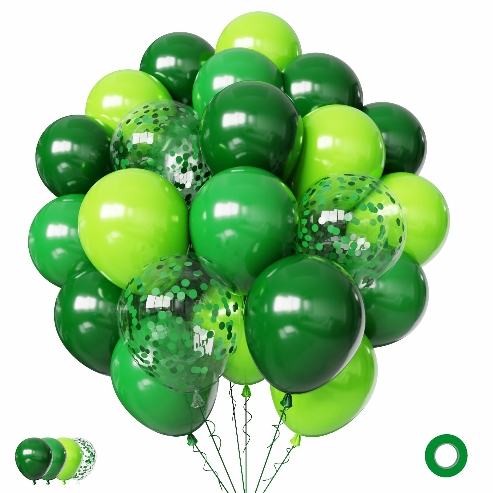 Green Balloons Set, 65pcs 12in Dark Light Green Balloons
