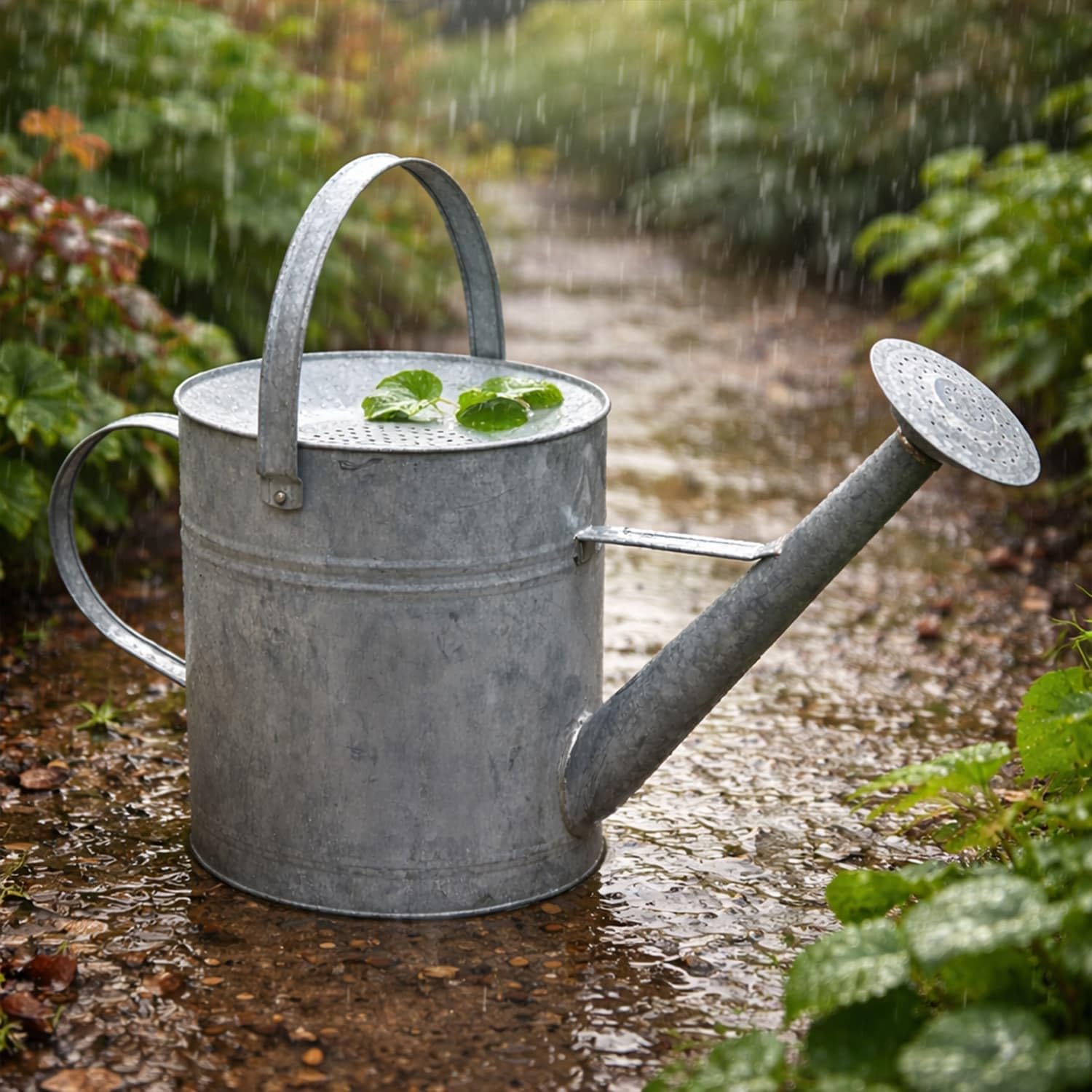 CKB LTD Konewka do zbierania opadów deszczu 8,7 l – duża zewnętrzna cynkowa metalowa puszka ogrodowa do zbierania wody deszczowej ze zdejmowaną różą i regulowanym uchwytem