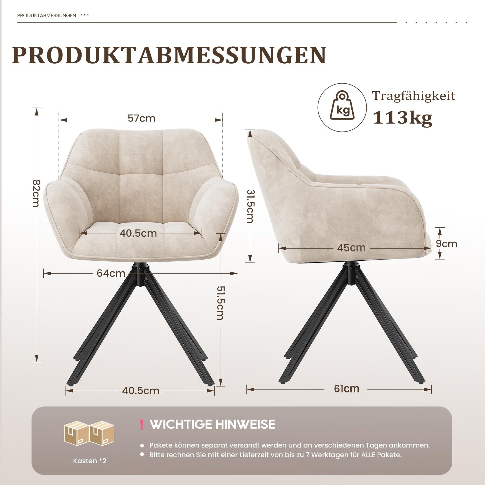 COLAMY Drehstühle für Esszimmer, 4er Set, Drehbare Polsterstühle mit Armlehnen und Rückenlehne, Bequeme Küchenstühle für Wohnzimmer & Essbereich, Beige