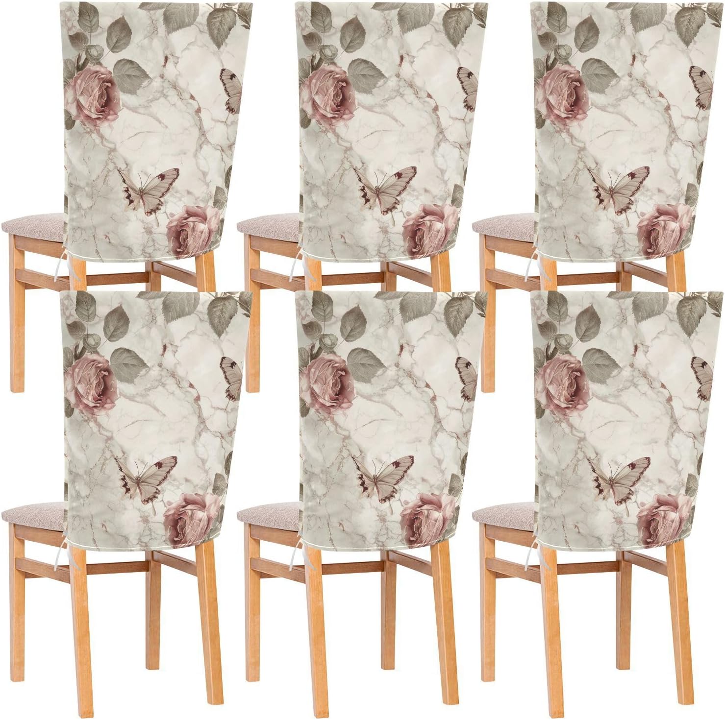 ALAZA Retro Roses Marble Chair Back Cover Set of 6, Washable Reusable Removable Chair Slipcovers Decorative Chair Cover for Home Kitchen Wedding Party