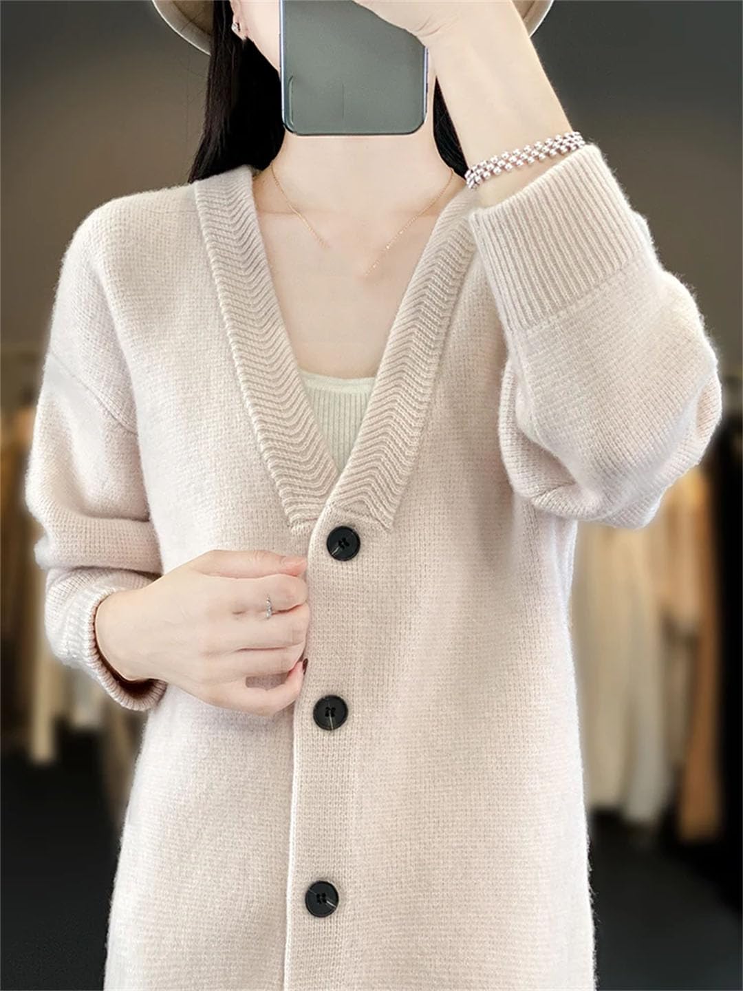 Cardigan da donna con scollo a V, maglione a maniche lunghe in maglia