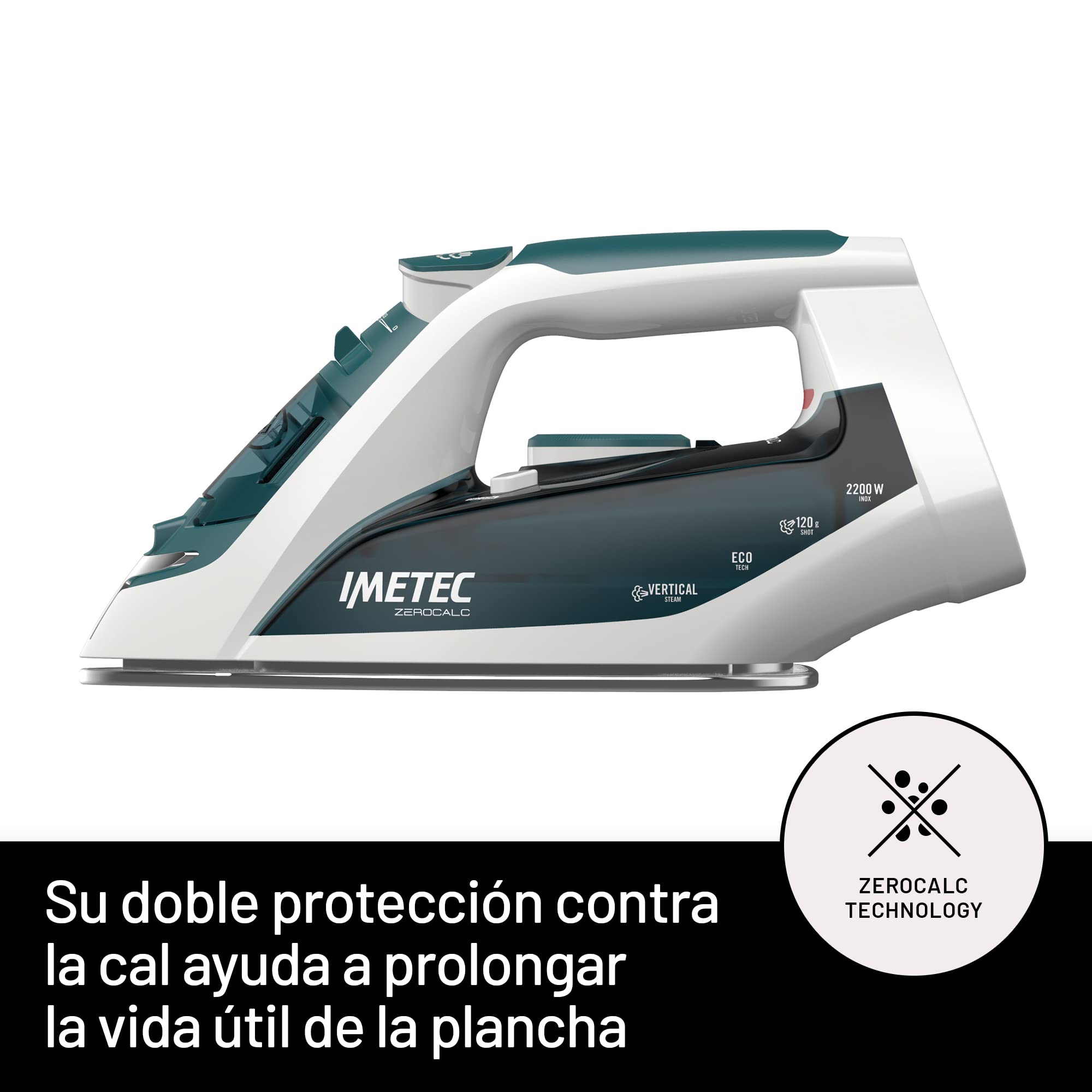 Imetec ZeroCalc Z1 2500, Plancha tecnología Anti-Cal, Suela de Acero Inoxidable, 2200 W, tecnología de Ahorro de energía, Golpe de Vapor de 120 g
