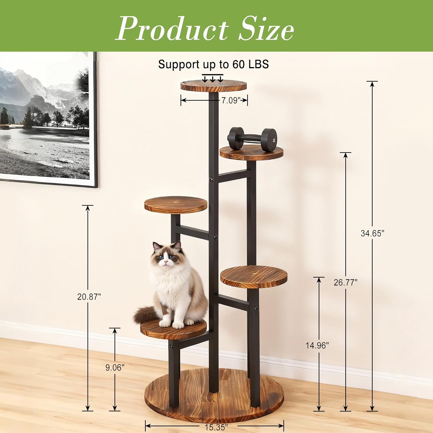 VECELO 5 Tier Plant Stand Indoor Outdoor, Tall Metal Wood Flower Shelf for Multiple Plants, Small Tiered Round Corner Display Rack, Planter Pot Holder for Patio Garden Balcony Living Room Bedroom