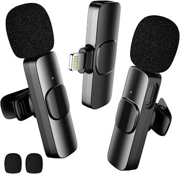 Upgraded 2-Pack Lavalier Wireless Microphones for iPhone and iPad, Mini Microphone for Video Recording/Podcasts, Interviews, YouTube, TikTok, and Vlogging