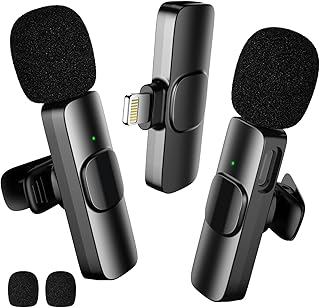 BYbrutek Upgraded 2-Pack Lavalier Wireless Microphones for iPhone and iPad, Mini Microphone for Video Recording/Podcasts, …
