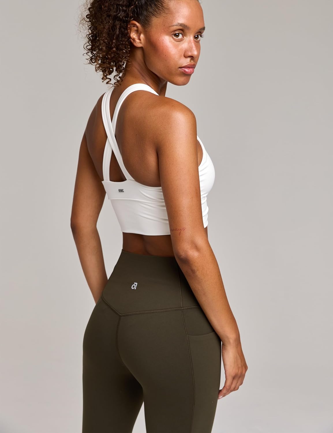 Women's Serene Scrunch Longline Sports Bra V Neck Padded Yoga Tank Wide Straps Cross Back Crop Tops - Image 3