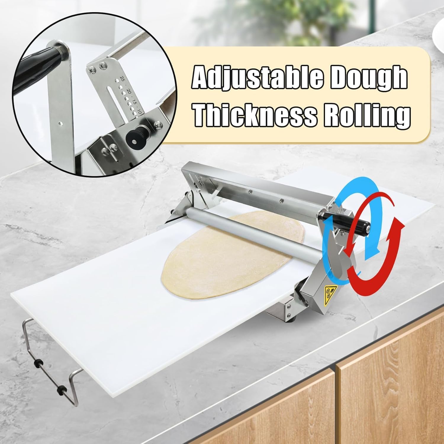 40.9''x15.5" Folding Dough Sheeter with Sheeter Board Manual Dough Roller Machine Stainless Steel Sheeter Thickness Adjustable