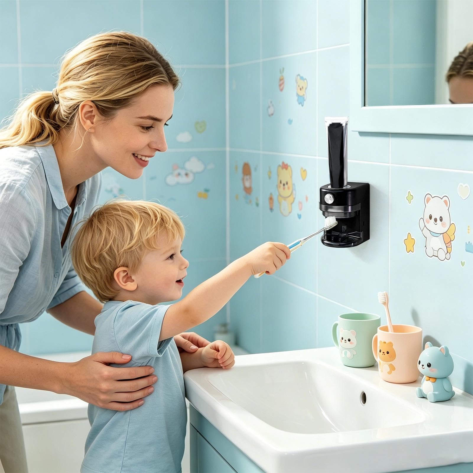 Distributore di Dentifricio Senza Contatto Regolabile Montabile Sulla | Dispenser Automatico di Dentifricio e Portaspazzolino Per La Casa E Gli Interni, Bagno, Albergo, Dormitorio