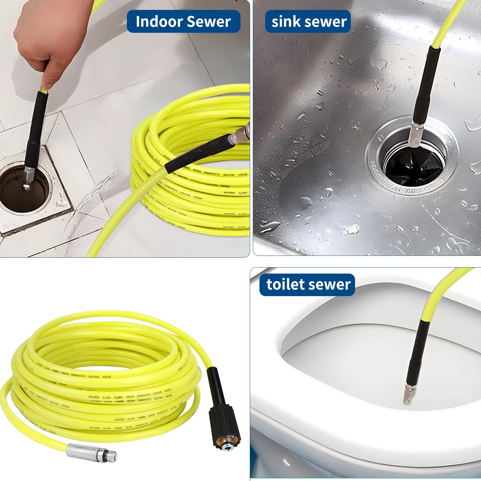 SWAWIS Manguera Hidrolimpiadora 10M 180Bar Manguera Desatascador Tuberias para Karcher Desatascador Tuberias a Presion con Boquillas Rígidas + Giratorias, Adaptador para Kärcher K2 K3 K4 K5 K6 K7