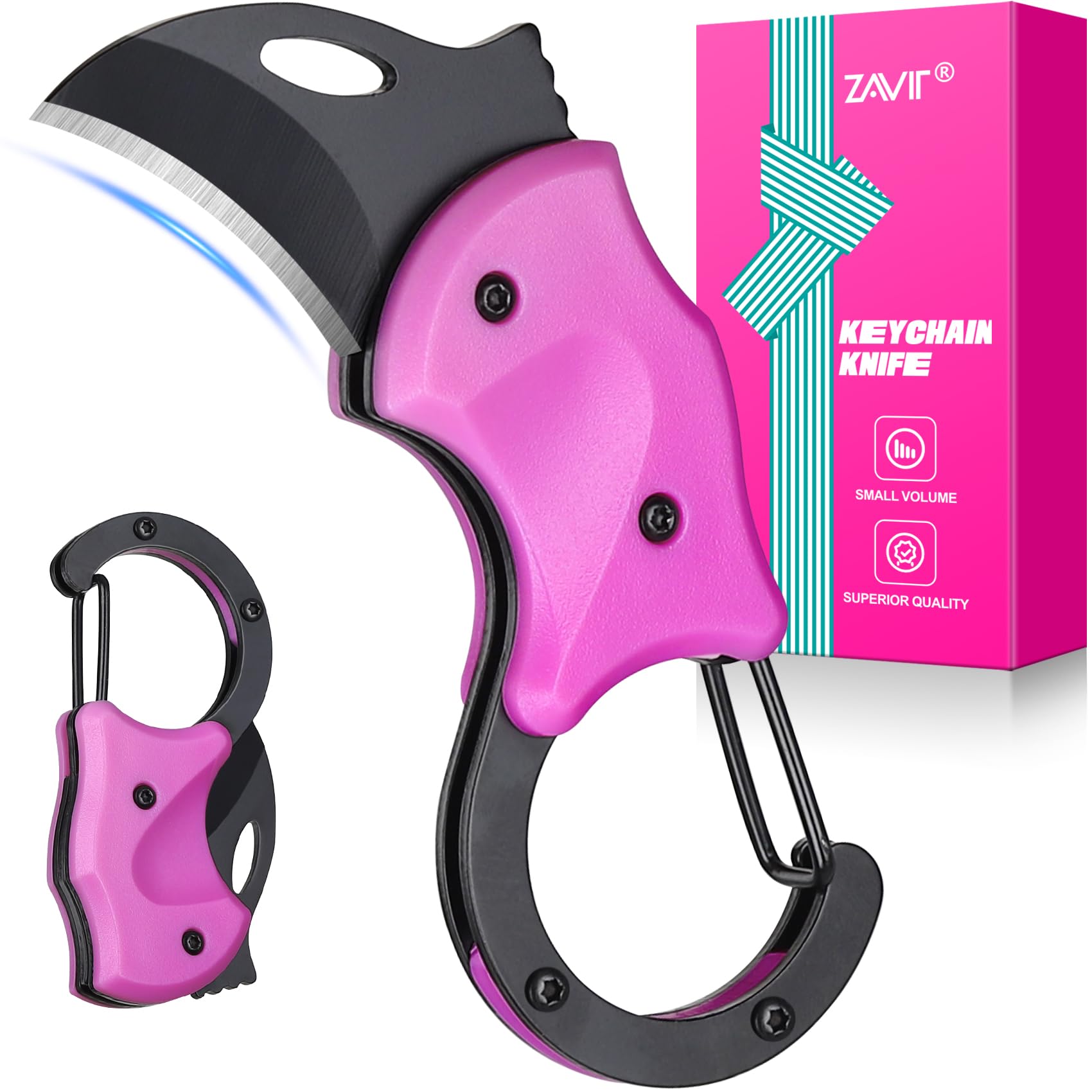 ZAVIT Womens Gifts for Christmas, Keychain with Box Cutter Pocket Knife,Christmas Stocking Stuffers for Women Mom, Birthday Gifts Idea for Mom Wife, EDC Gadgets for Everyday Carry, P-ink