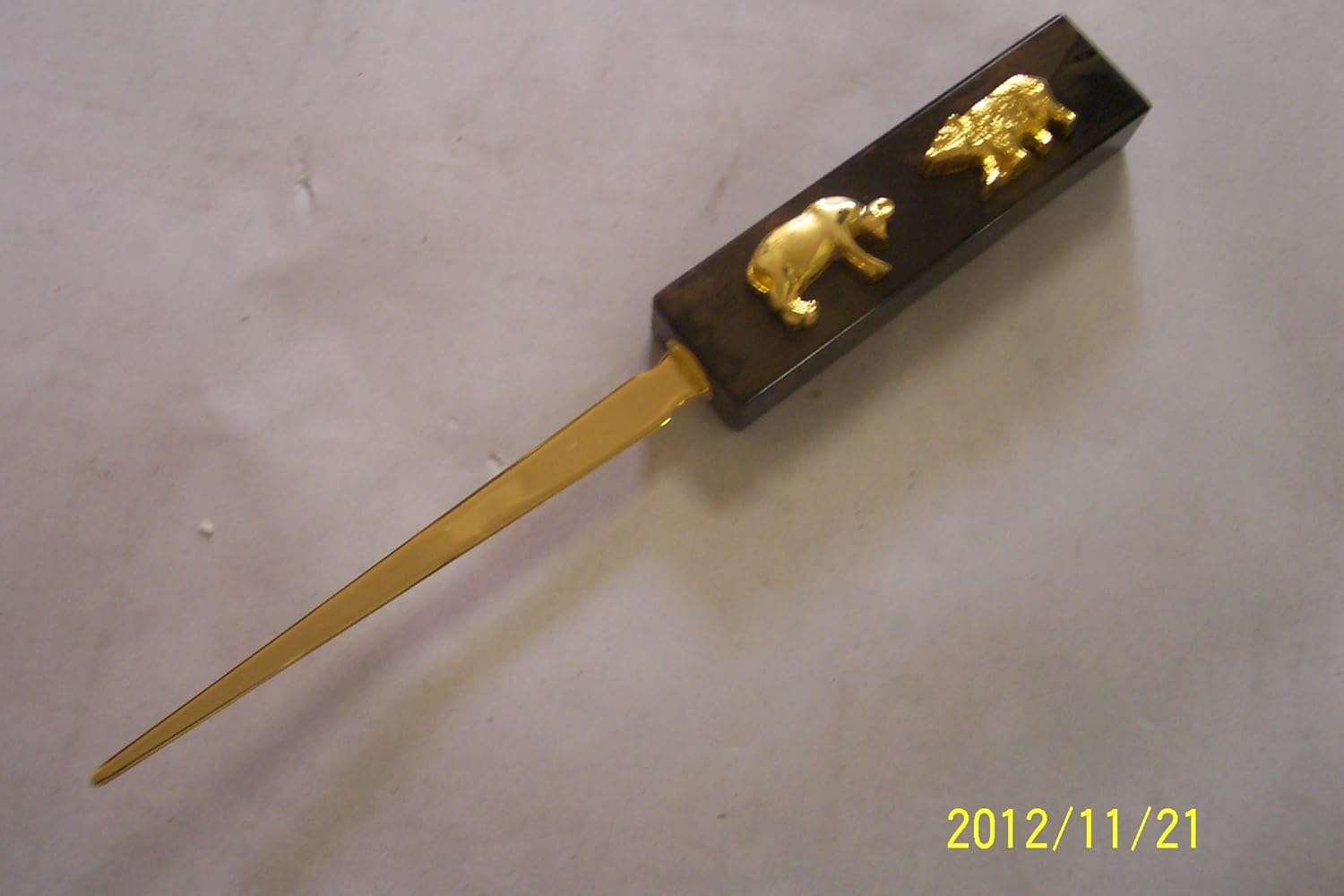 Tiger's Eye Bull & Bear Letter Opener