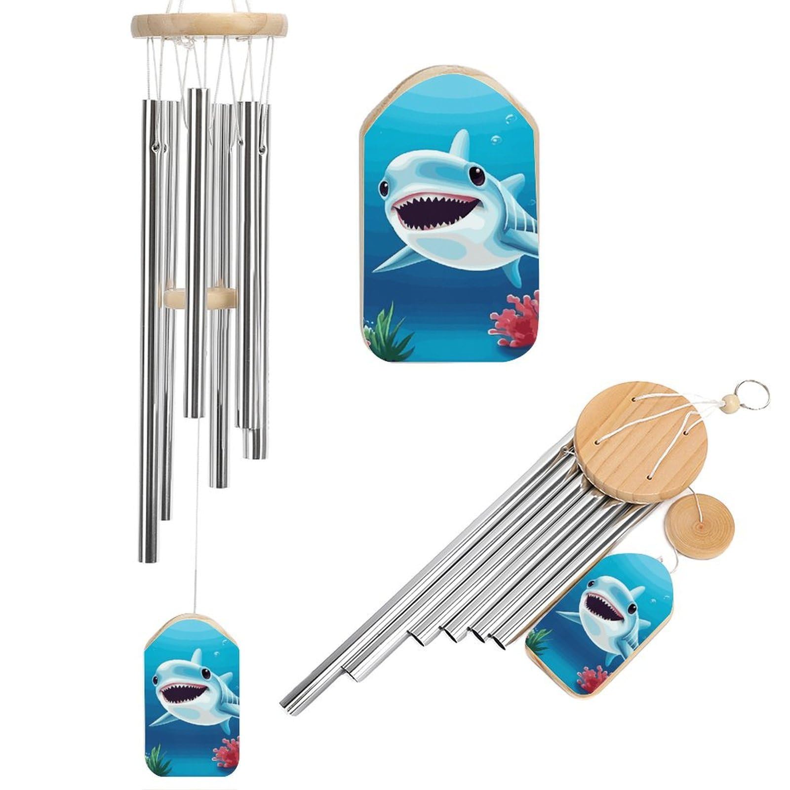 Memorial Wind Chimes Large Aluminium Smiling Shark Windchimes for Outdoor Garden Patio Decoration