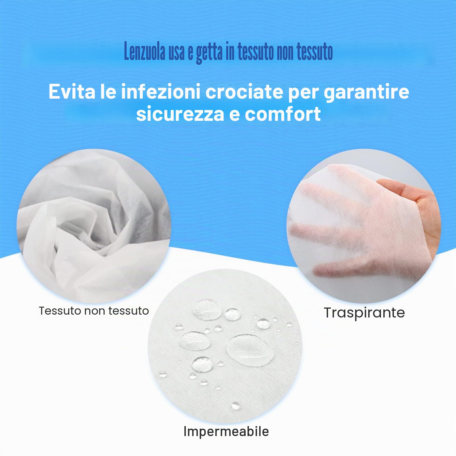 100 lenzuoli usa e getta, per massaggi e getta, per salone di bellezza SPA, letto ospedale, tatuaggio, hotel, 80 x 180 cm (blu)