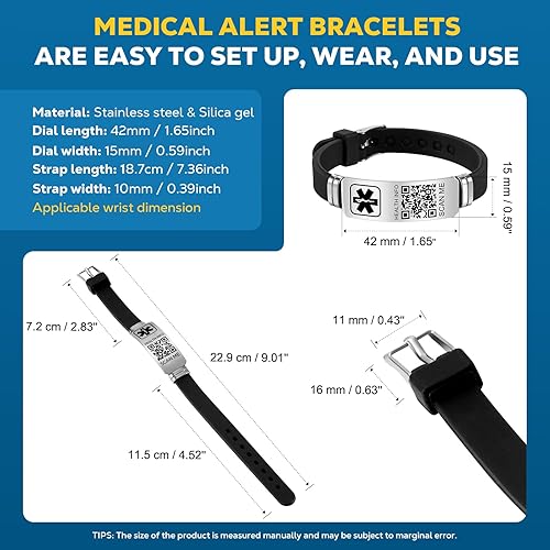 Miniatura 3 de Pulseras médicas para hombres y mujeres con código QR, pulseras de identificación de alerta médica, pulsera deportiva para niños y niñas, pulsera