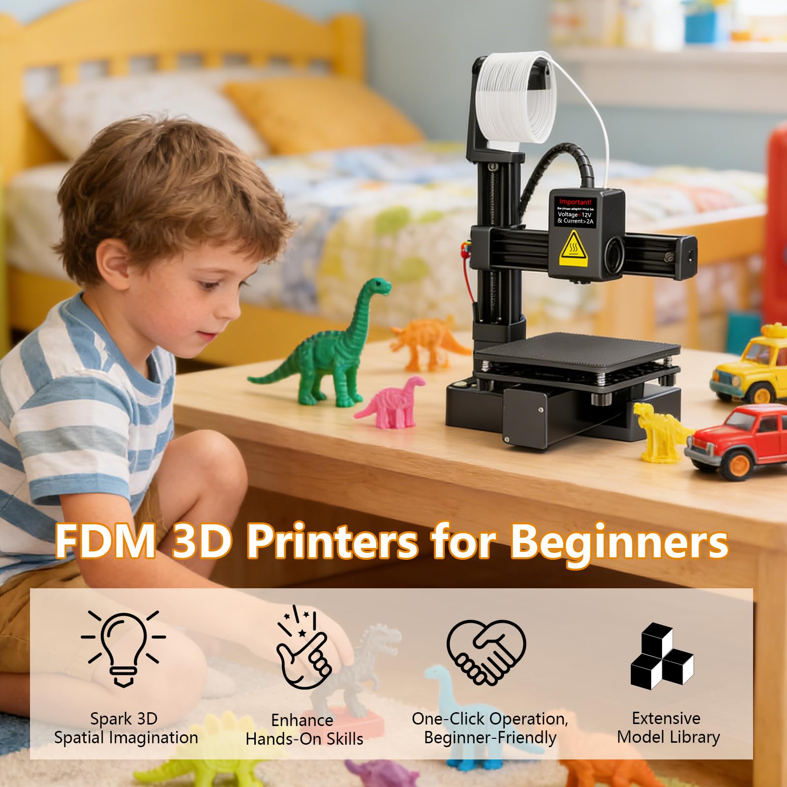 Impresora 3D multiplexada por división de frecuencia, alta precisión, calentamiento rápido, máquina de impresión 3D compacta para educación, material ABS, 155 x 175 x 210 mm (negro)