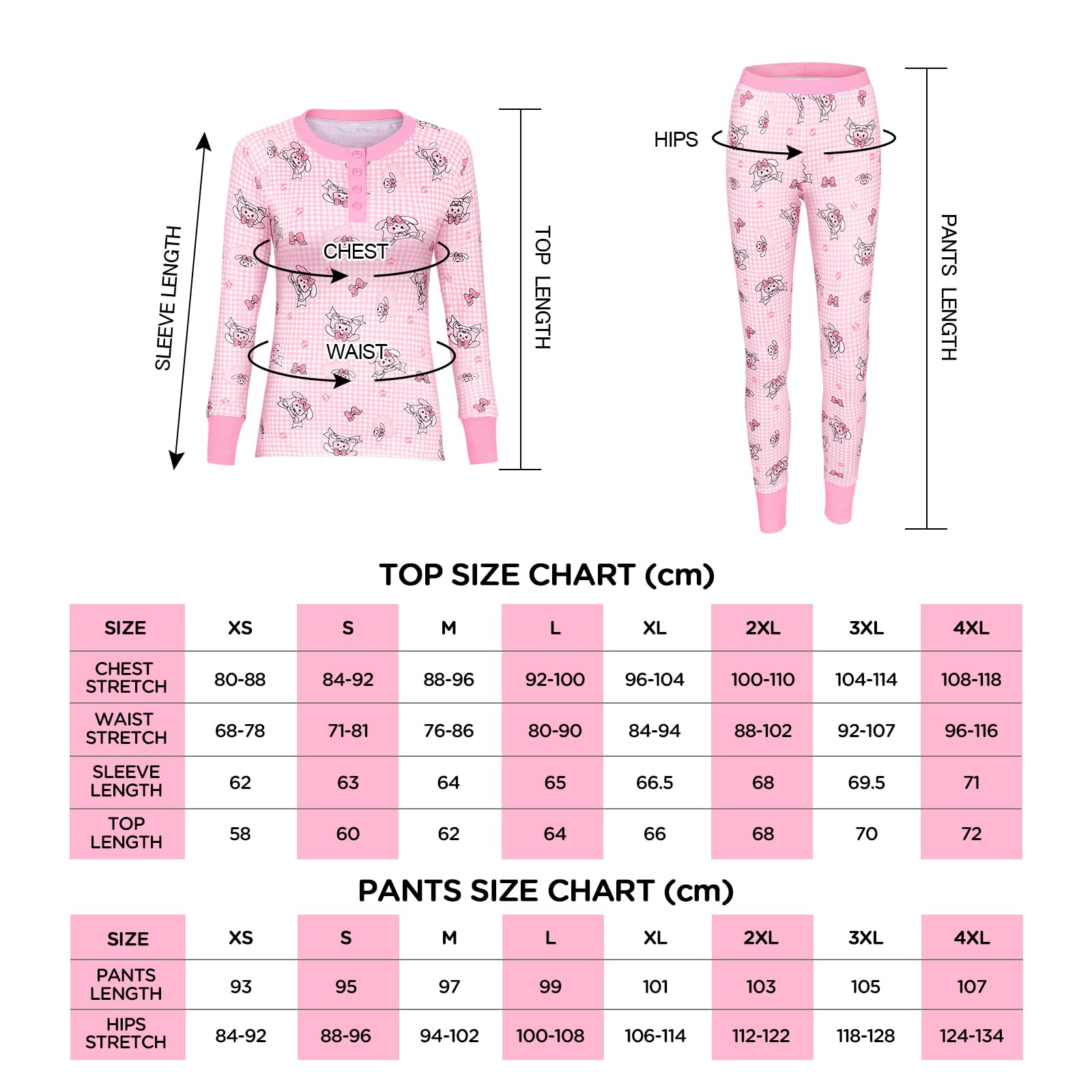 LittleForBig Conjunto de pijama sedoso de manga larga para mujer, acogedor, transpirable, conejitos y lazos, ropa de dormir de dos piezas, suave y elástica