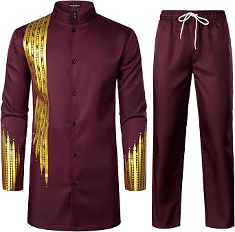 LucMatton Men's African Attire 2 Piece Set Dashiki Outfit