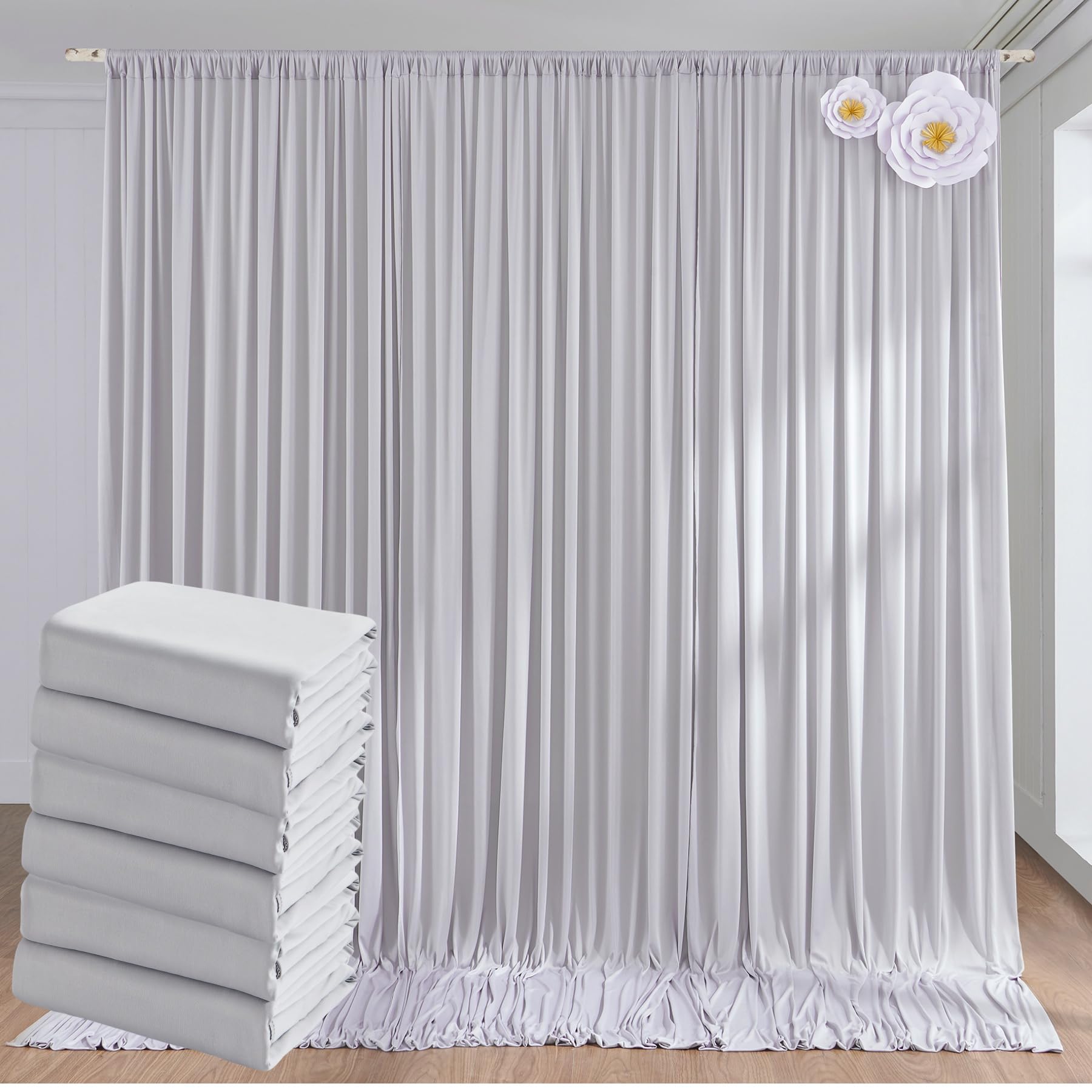 30ftx10ft Silver Backdrop Curtain Panels for Parties, 6 Panels 5ftx10ft Wrinkle Free Polyester Photography Backdrop Drapes for Wedding Birthday Party