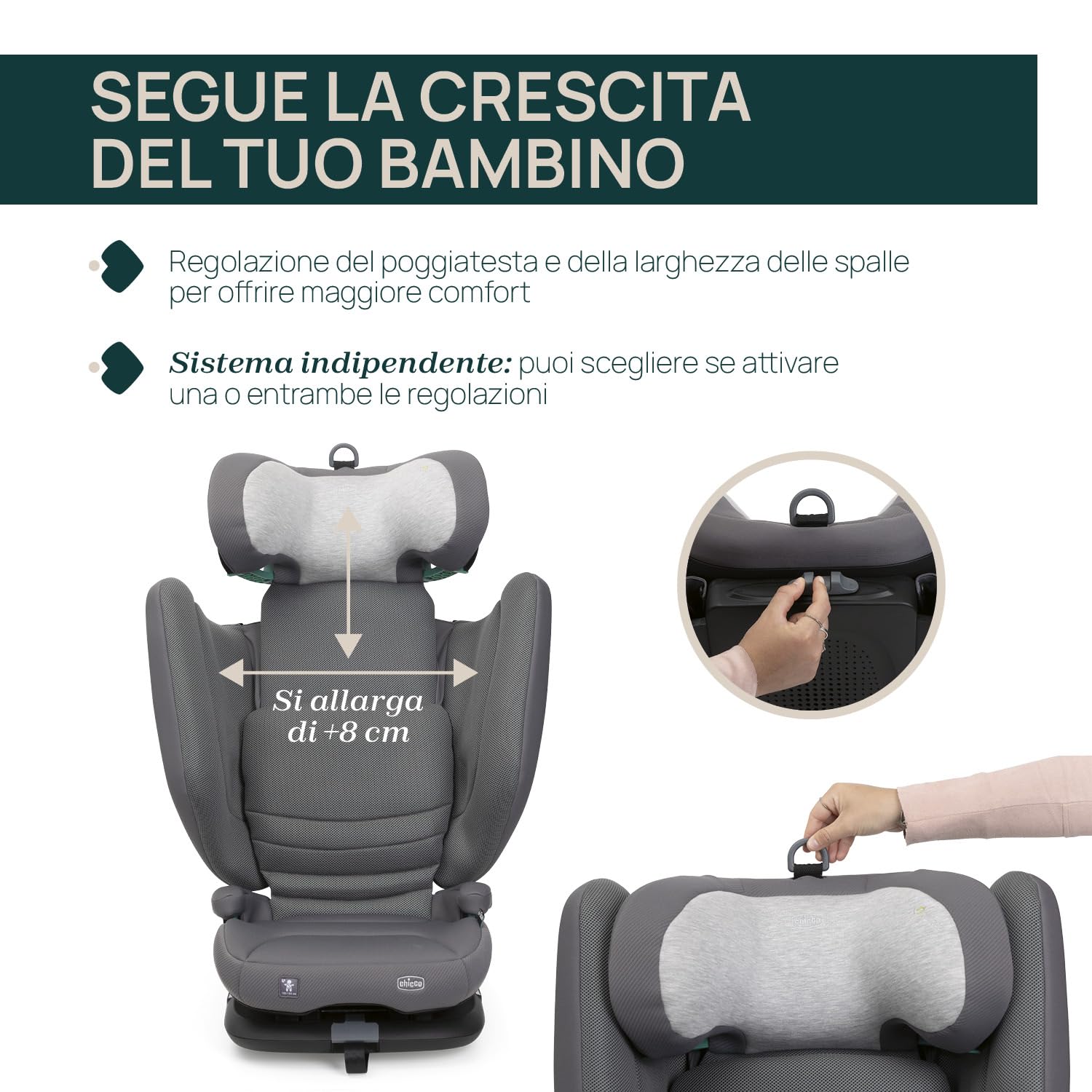 Chicco Fold&Go S i-Size (ECE R129/04), Seggiolino Auto 100-150 cm, con Connettori Rigidi Isofix, Bambini 3-12 anni, Reclinabile e Pieghevole, Protezione Laterale, Altezza e Seduta Regolabili