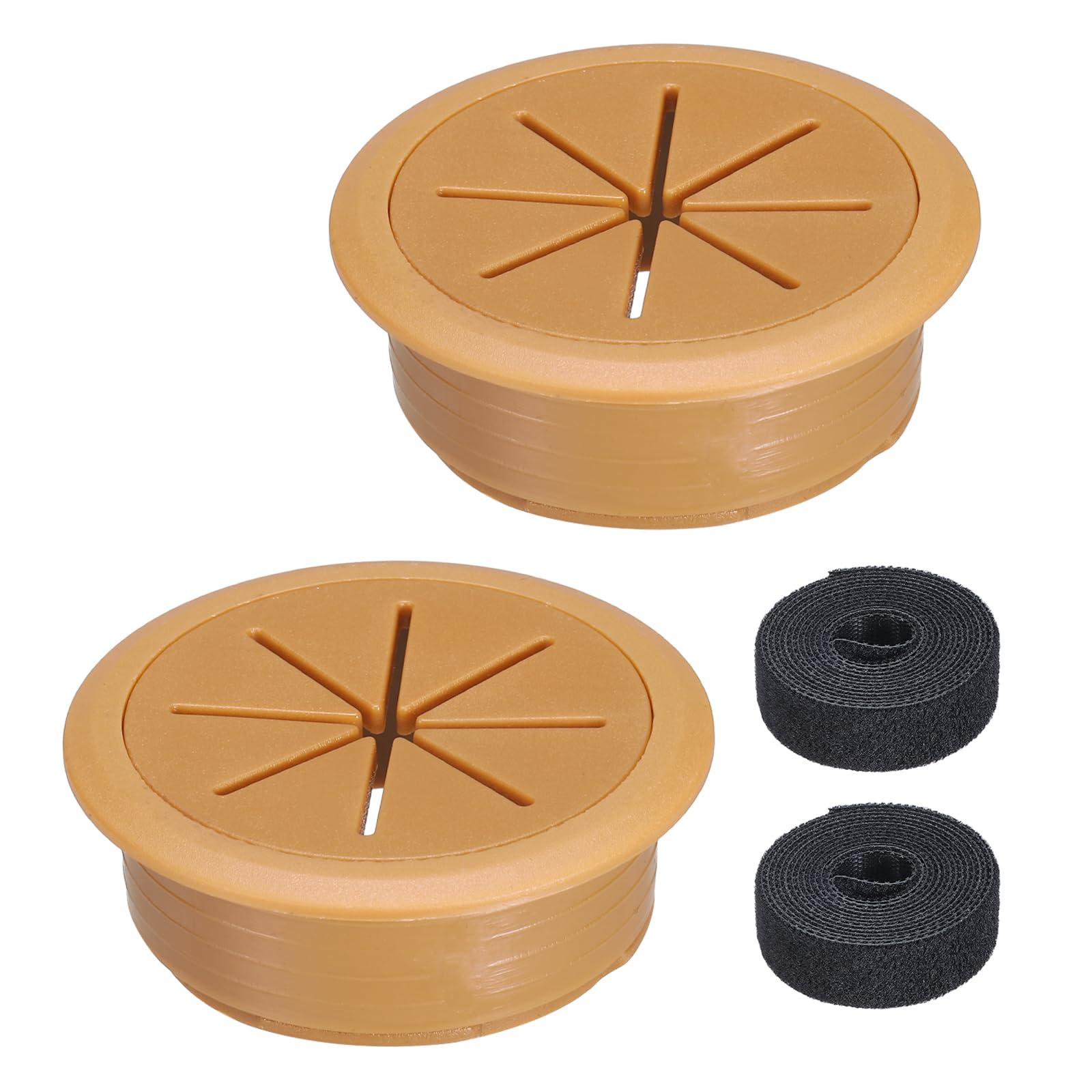 sourcing map 2Pcs Desk Grommet, 2" (50mm) Cable Hole Cover ABS Plastic Desk Grommet Flexible Cable Cord Organizer with 6.5ft Cable Tie for Home Office Table, Brown