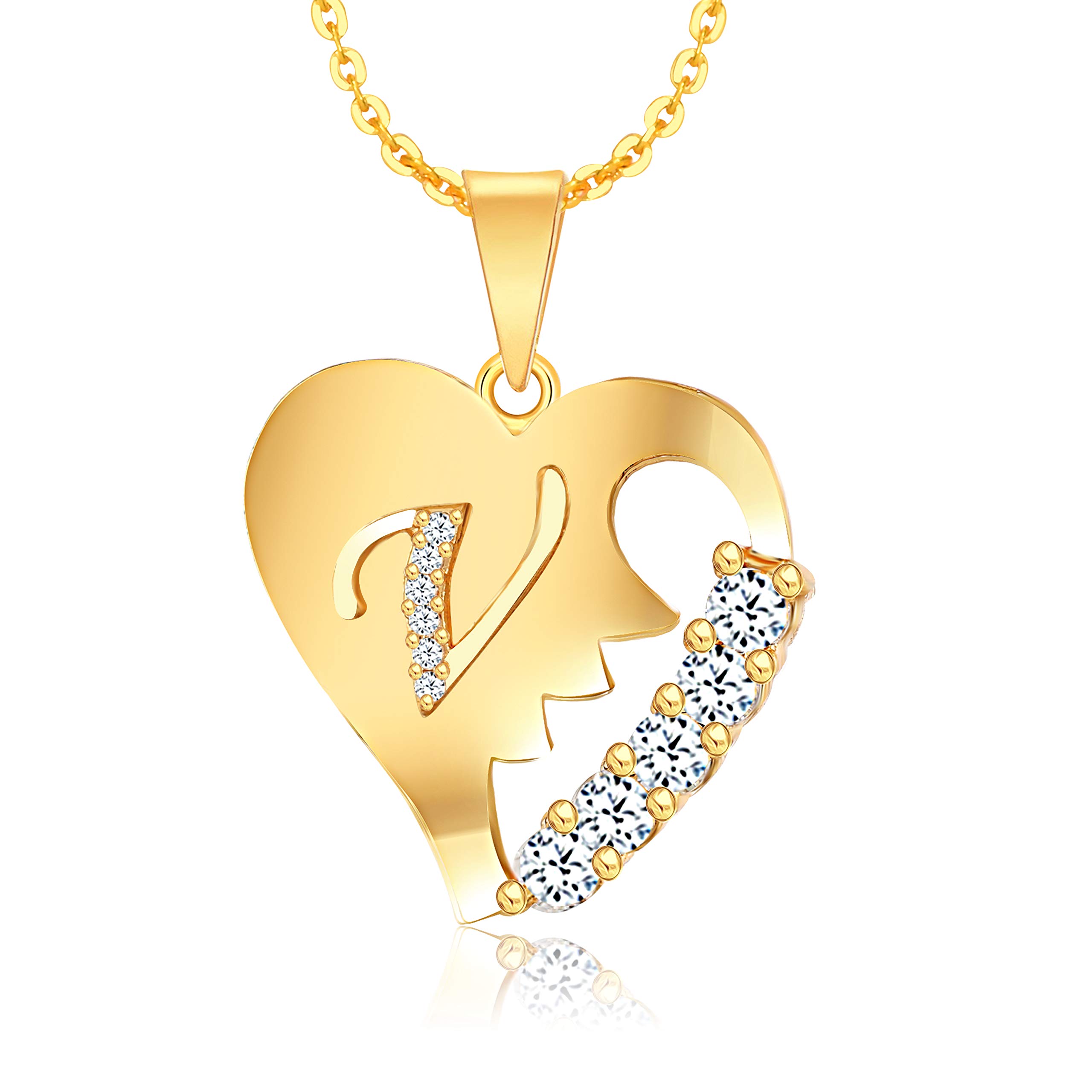 Broken Heart letter V Fashion Jewellery Valentine Gift Alphabet Heart Chain Necklace pendant for girls women men boys girlfriend Jewellery Gold-plated Cubic Zirconia Alloy Brass Pendant-image-8