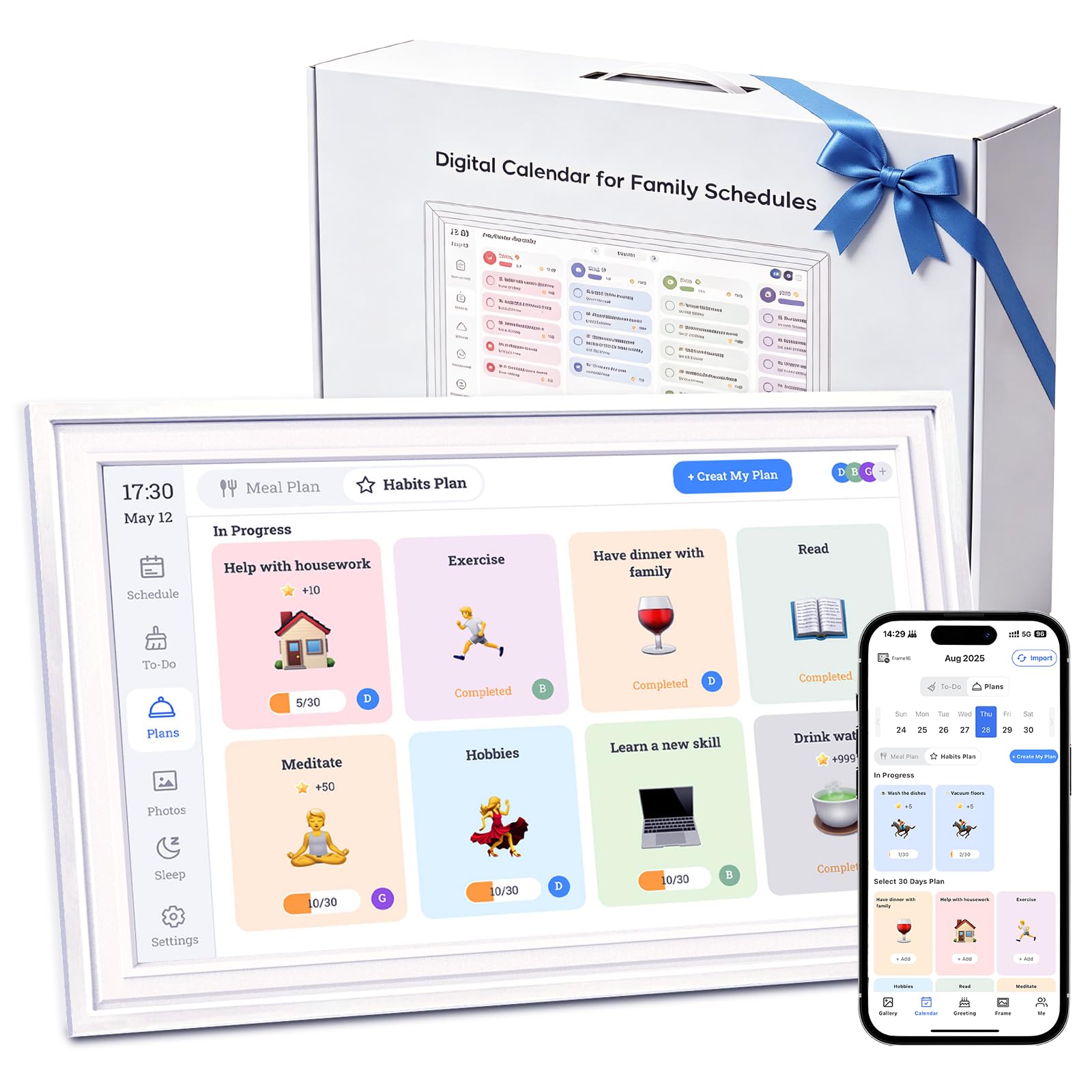 15.6 Inch Digital Calendar Wall, 1080P IPS Touch Screen Interactive Display for Schedule, Family Planner, Share Photos, Meals, Chore Chart, Gifts for Mom/Dad - 64GB