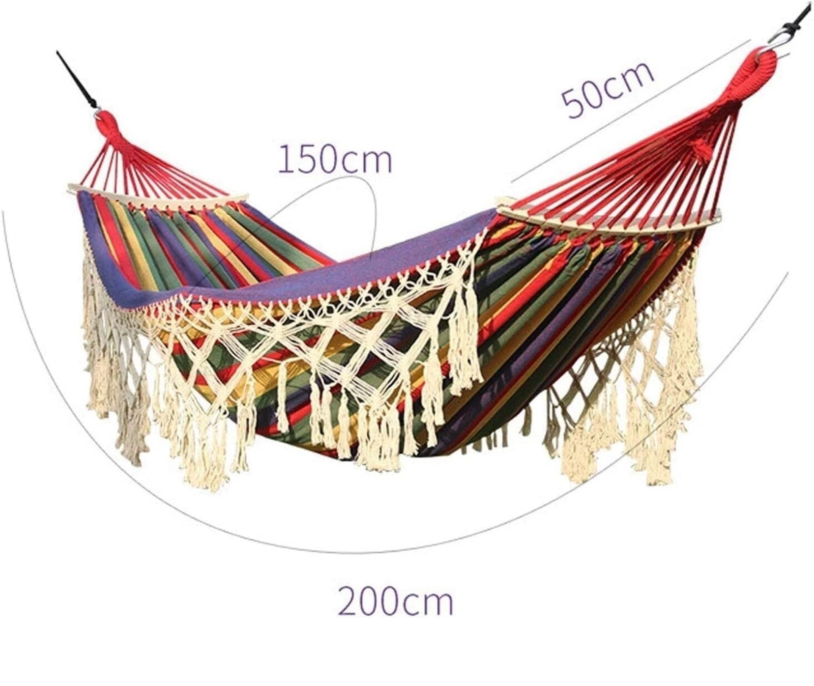 Hamak Ultralekki, Hammock Hamaki 200x150 Cm Na Hamak Z Huśtawką Zewnętrzną Zagęszczone Płótno Drewnianym Drążkiem Frędzlami W Stylu Boho na Kemping, na Zewnątrz(B)