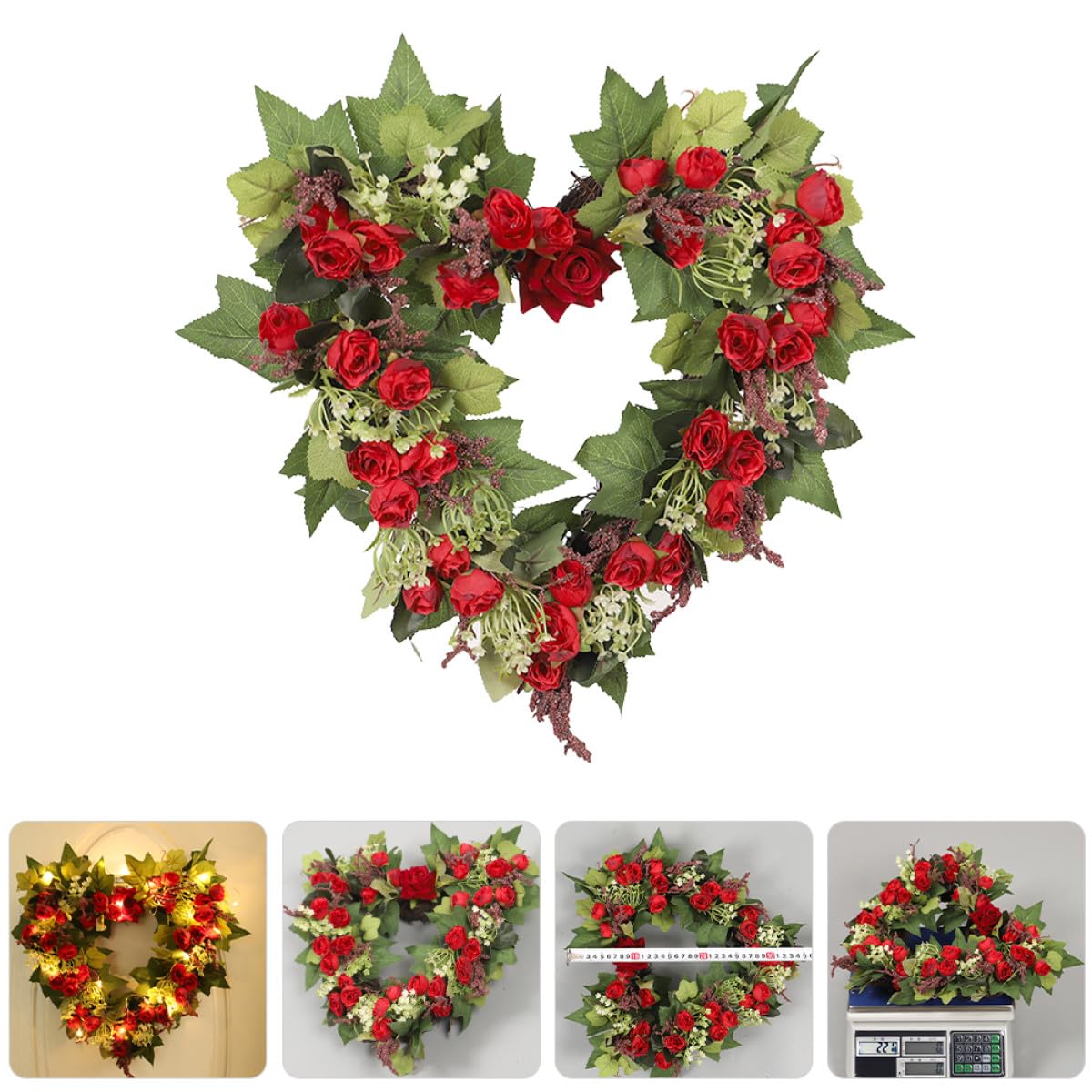 POPETPOP Dekorativer Herzkranz aus Künstlichen Rosen für Valentinstag und Hochzeit Sicher zu Verwenden mit Rattan und Schaumstoff Romantische Atmosphäre für Zuhause oder Festival