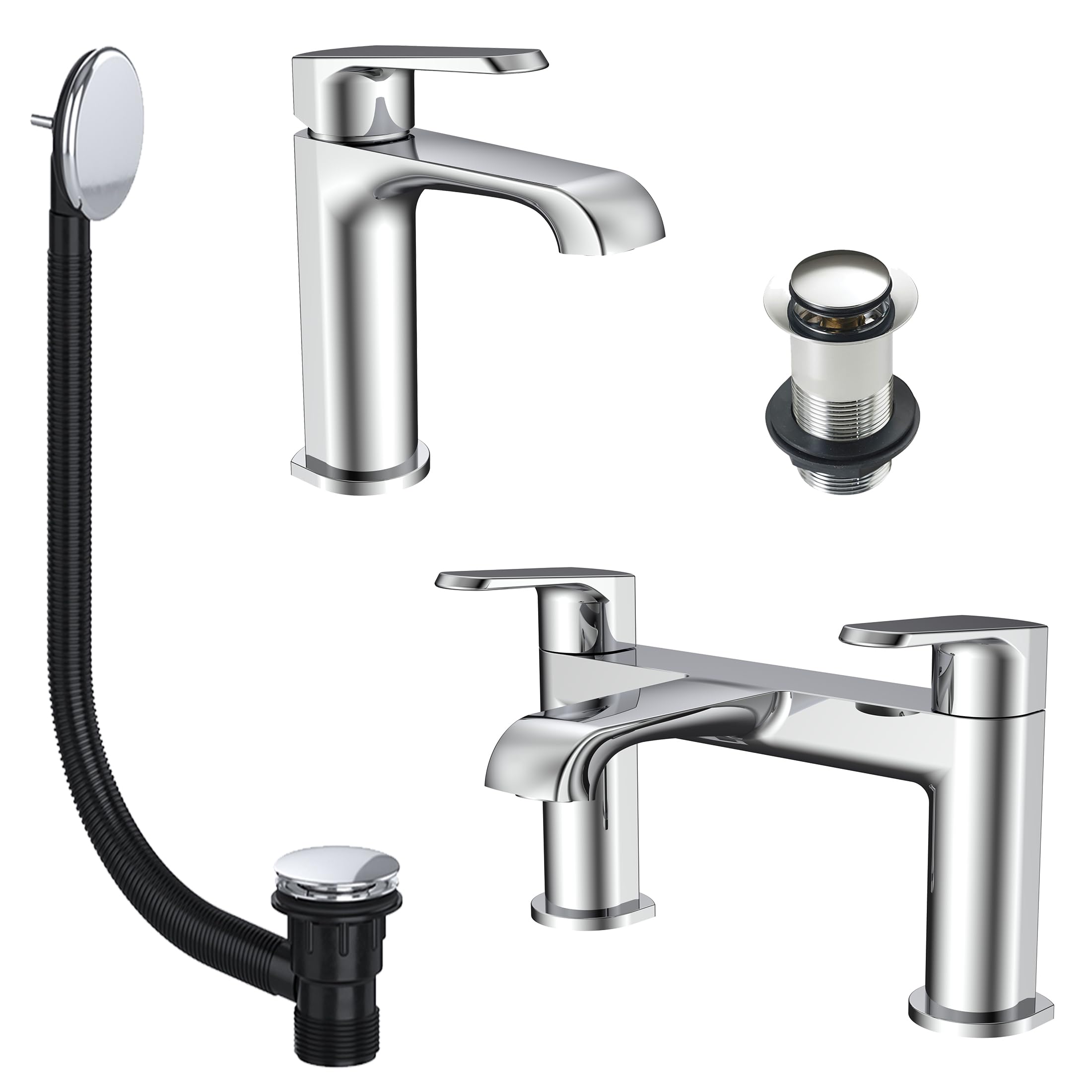 The Home Store Chrome Lunaris Bath Filler And Mono Mixer Tap With Bath Waste And Unslotted Basin Waste