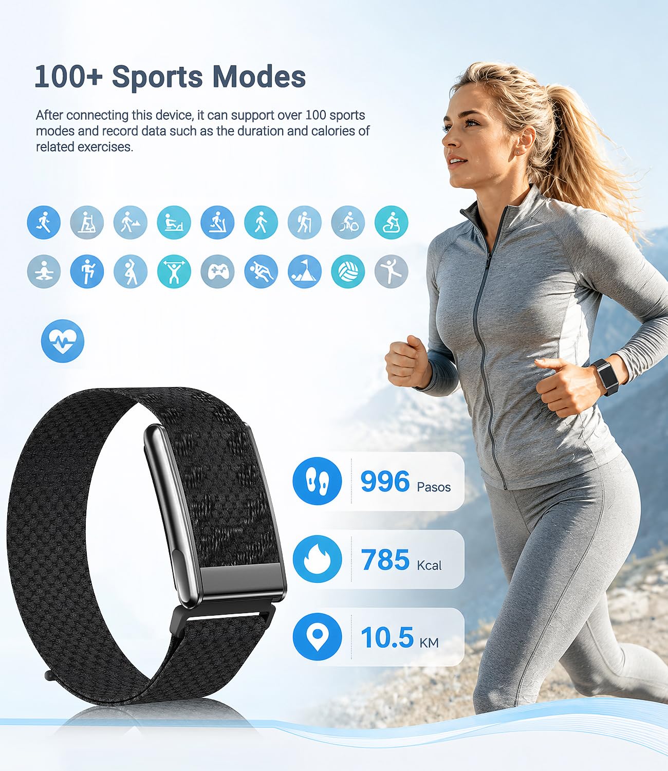 Smart Band, Fitness-Tracker mit EKG, HRV, SpO2, Schlafüberwachung, Pulsmessung, Schrittzähler Armband mit Temperaturmessung, 100+ Sportmodi, 3ATM wasserdicht, Fitness Armband kompatibel Android iOS