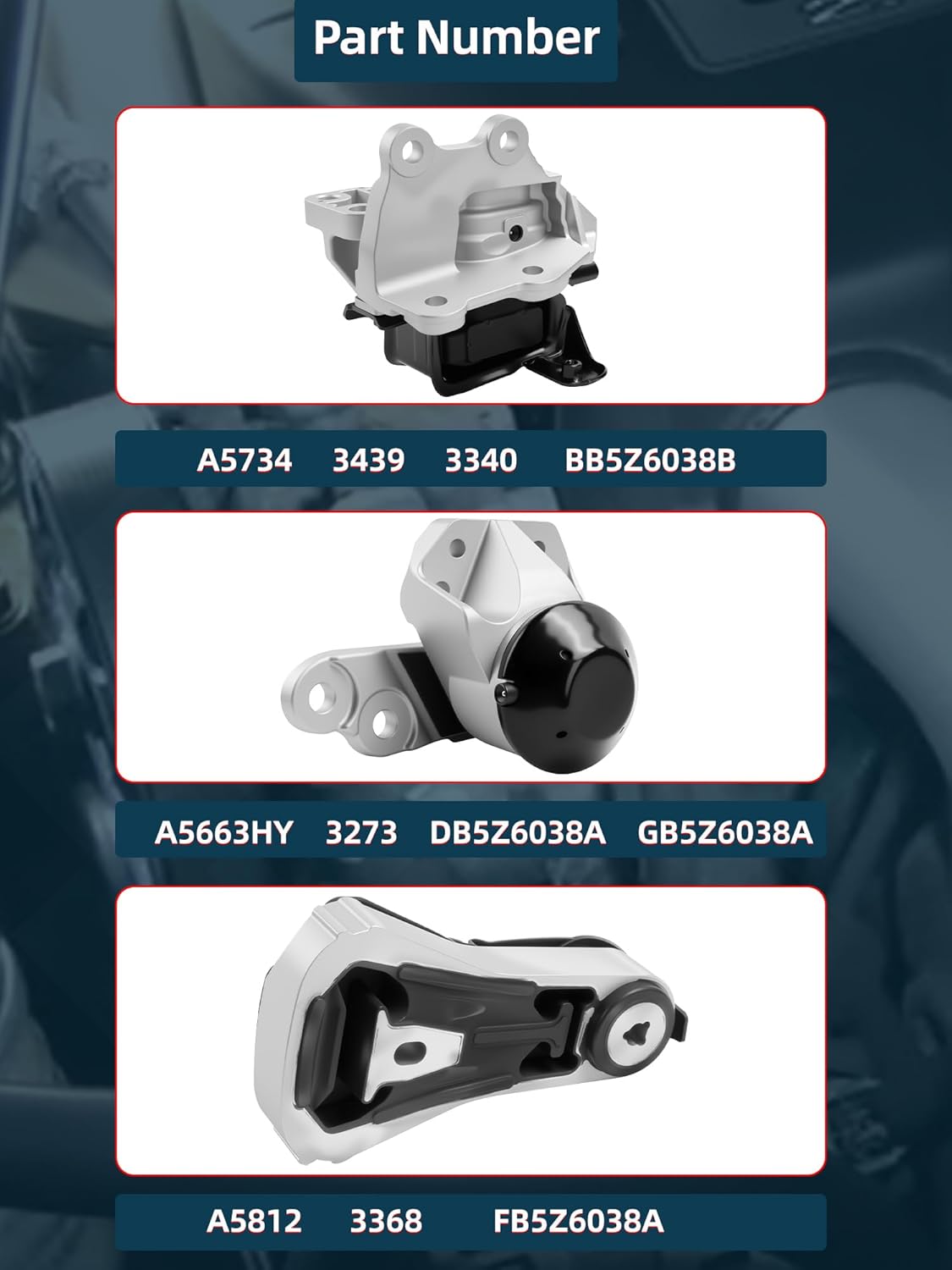 Engine Motor Mount Set 3PCS A5663HY A5734 A5812 Compatible with Explorer 2016-2019 3.5L V6 NA Engine Motor and Transmission Mount Kit