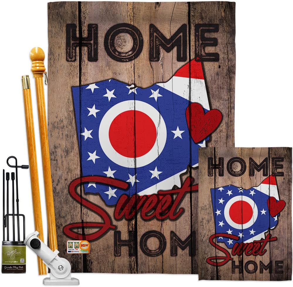 State Ohio Home Sweet House Flag Americana States USA American Territories Republic Country Particular Area Small Decorative Gift Yard Banner Made In 28 X 40