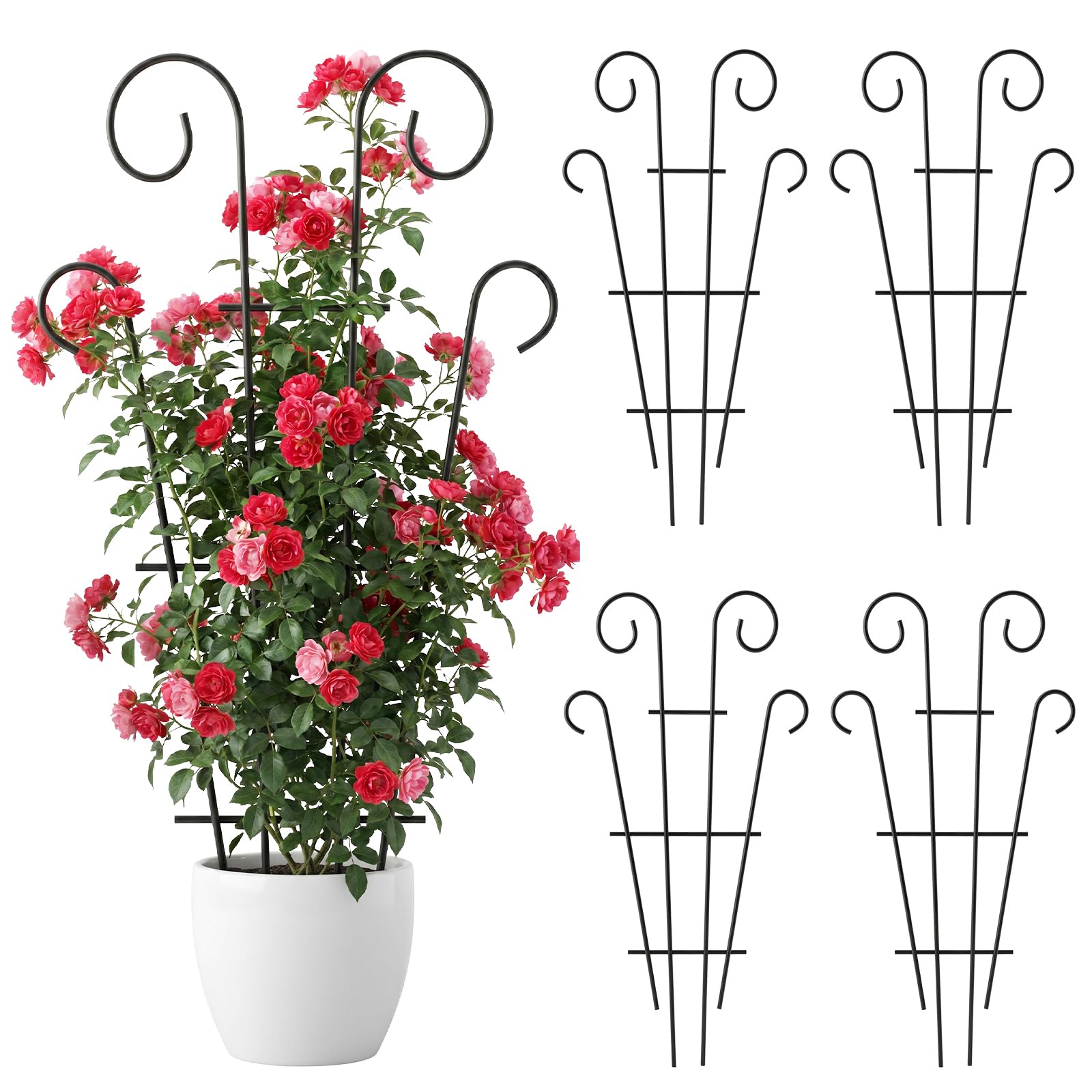 Thealyn 4er Set Rankgitter für Topfpflanzen, 142 x 53 cm Metall Rankhilfe für Zimmerpflanzen & Garten, Pflanzengitter für Monstera, Efeu, Rosen, Clematis & Kletterpflanzen, Schwarz