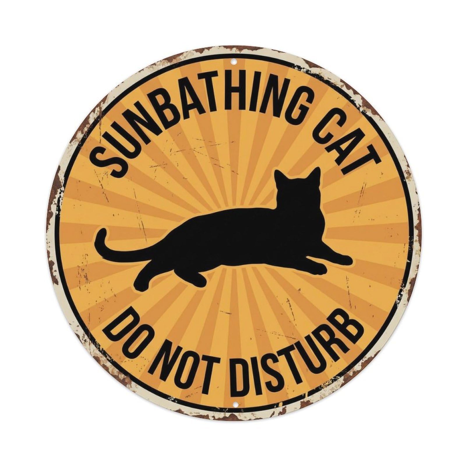 Cat Sunbathing Zone Round Wall Hanging Metal Tin Sign