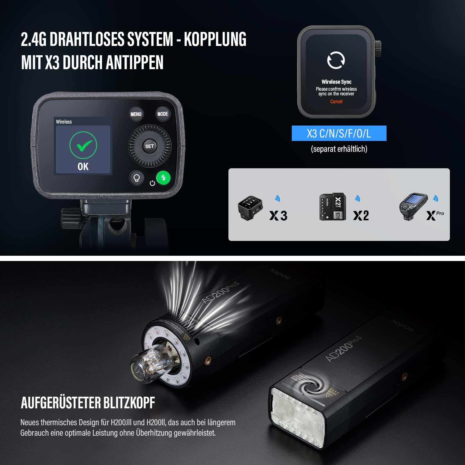 GODOX AD200ProII Flash De Poche 200 W 2,4 G, 1/512 à Pleine Puissance