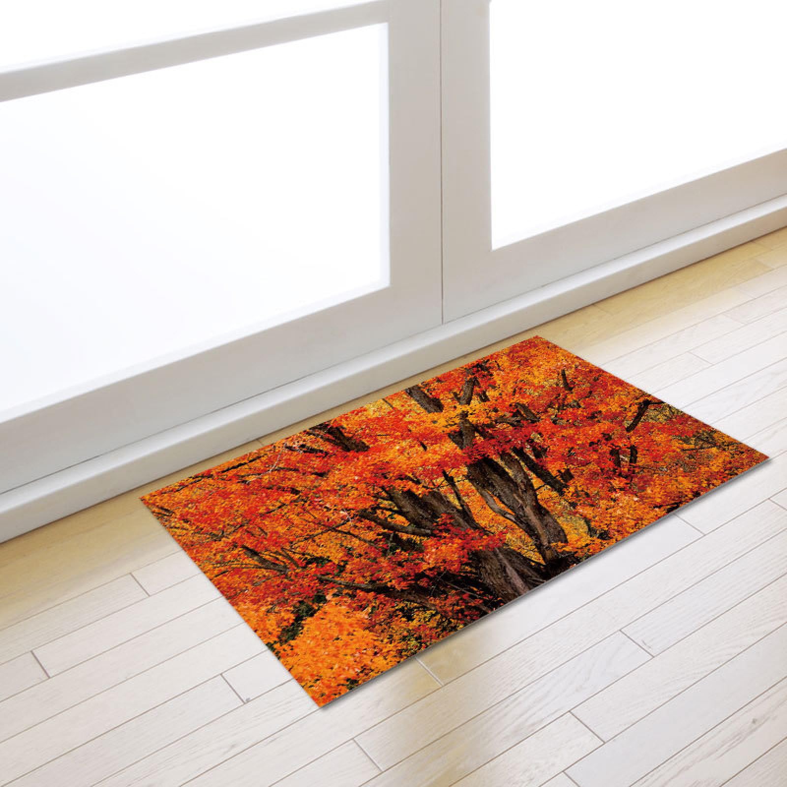Zerbino Ingresso Esterno Albero Rosso Arancio Tappeto Salotto Poliestere Zerbino Ingresso Interno Moderno Tappeti Soggiorno Cucina Lavabile Tappeto da Esterno Antiscivolo Tappeti Moderni 120x160cm