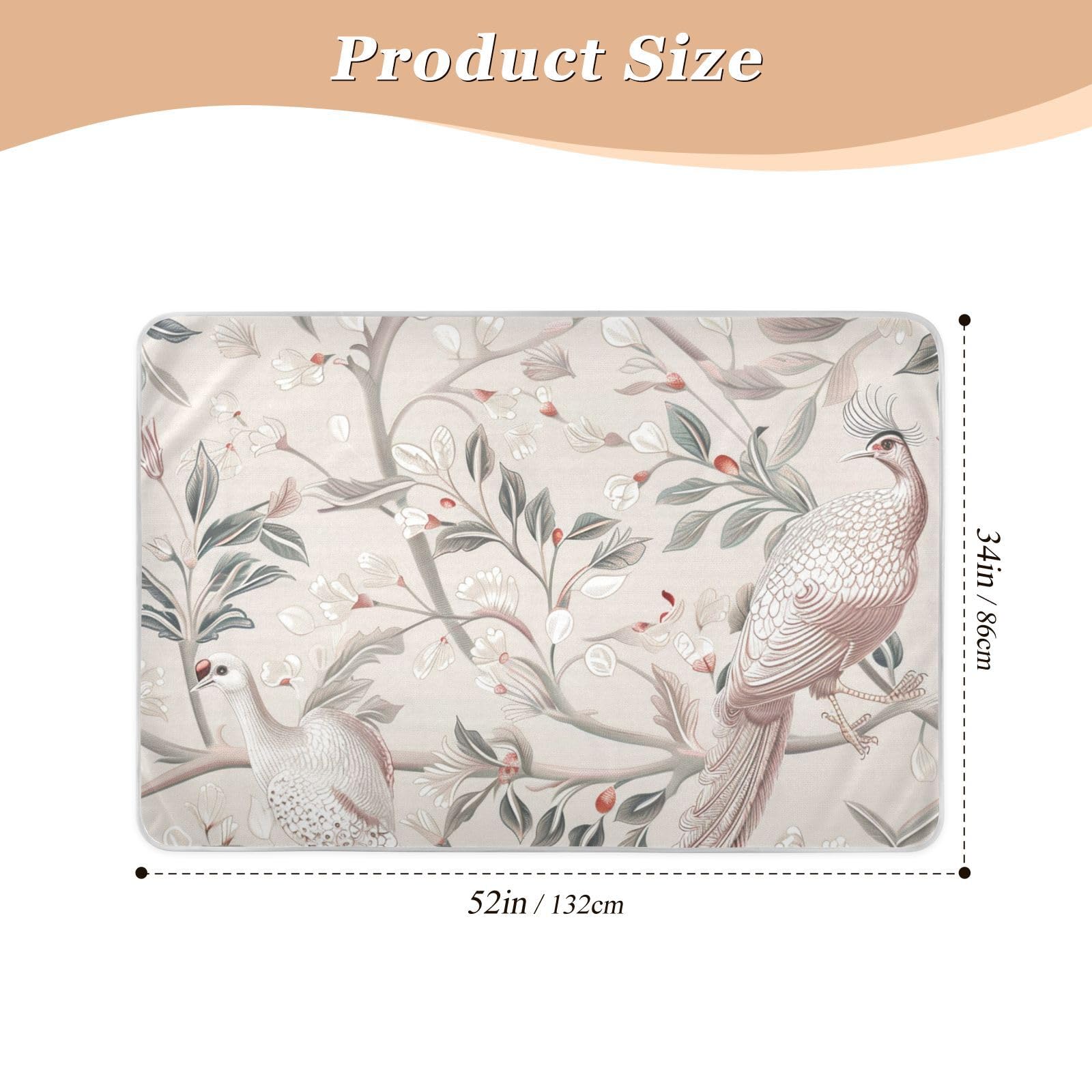 William Morris Style Phoenix Tree Beige Potty Training Pad Waterproof Washable Diaper Changing Pad Skin-Friendly Diaper Pads for Children Adults Pets, 52