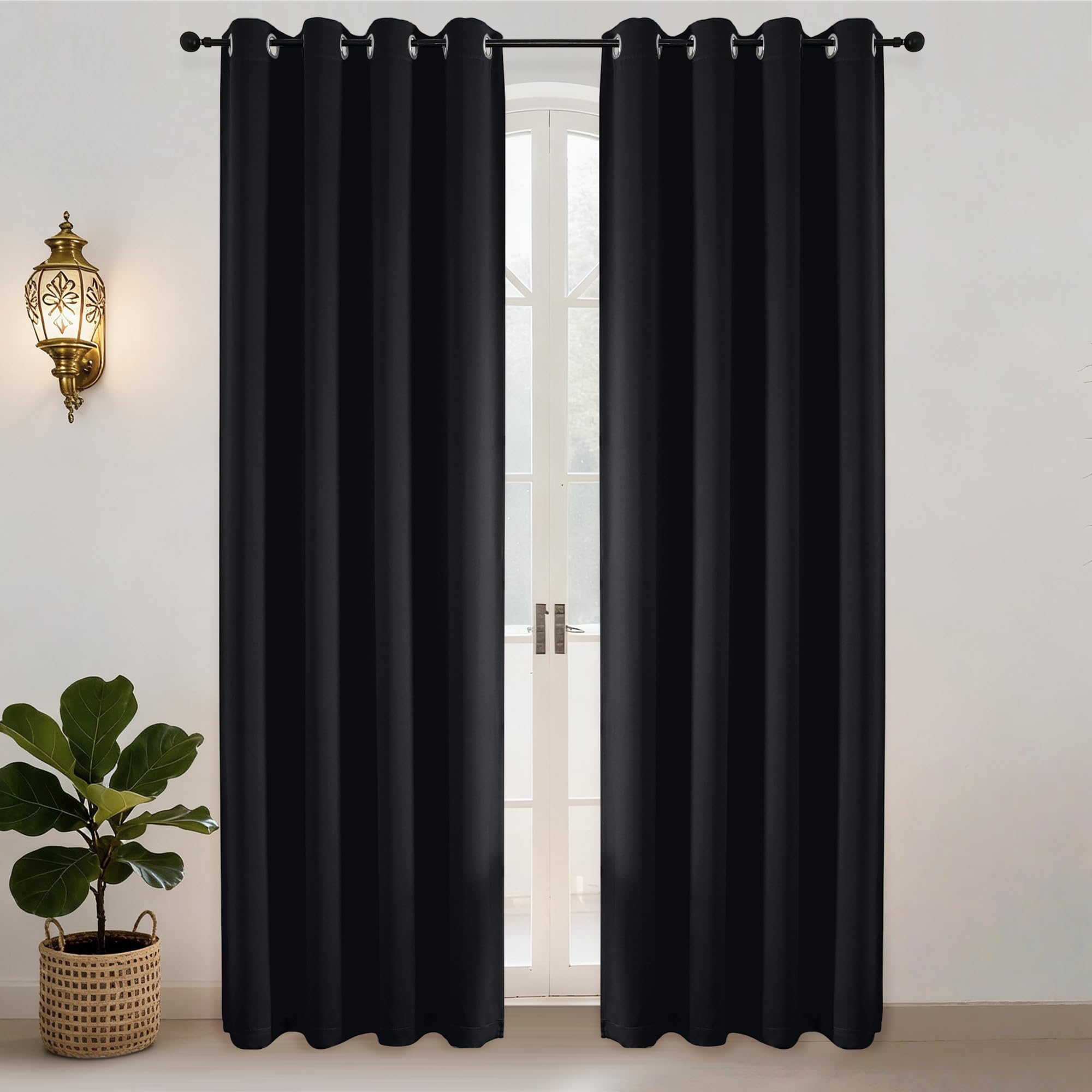 Simplebrand Ava Blackout Eyelet Curtains for Living Room 220 cm Length 2 Panels Set, Solid Thermal Insulated Privacy Living Room Window Treatment Curtains Blackout Drapes, W 140 cm x L 220 cm