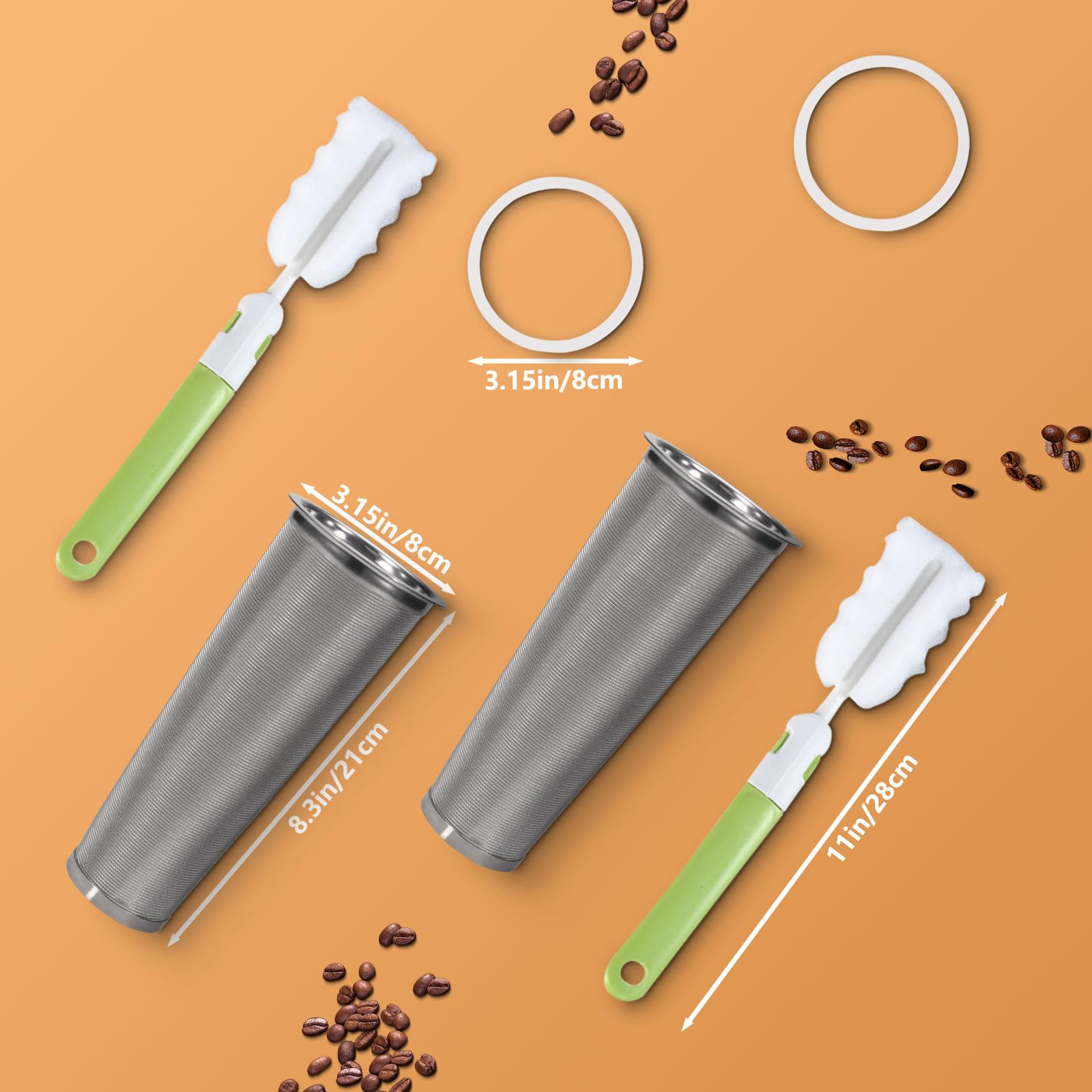 Sekonow 2pcs Cold Brew Filter - Cold Brew Coffee Filter for 64oz Wide Mouth Mason Jar Cold Brew Coffee Maker Pitcher, 304 Stainless Steel Mesh Cold Brew Strainer Infuser for Iced Coffee Tea Maker