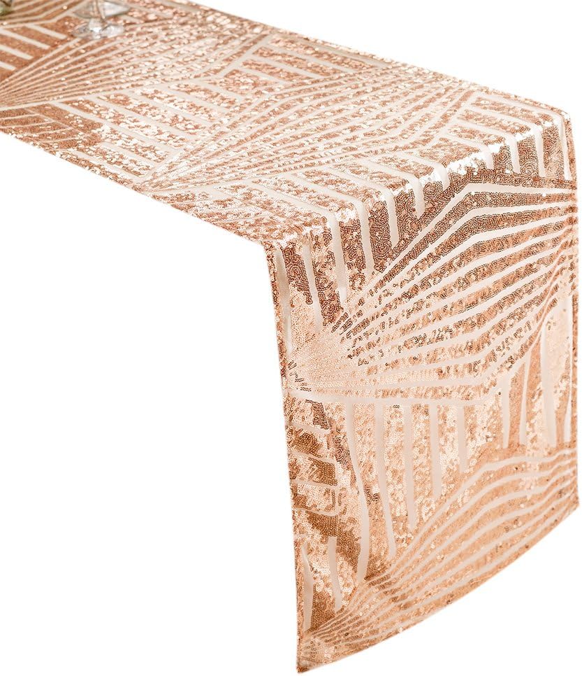 Crisky Geometric Diamond Pattern Sequin Table Runners Rose