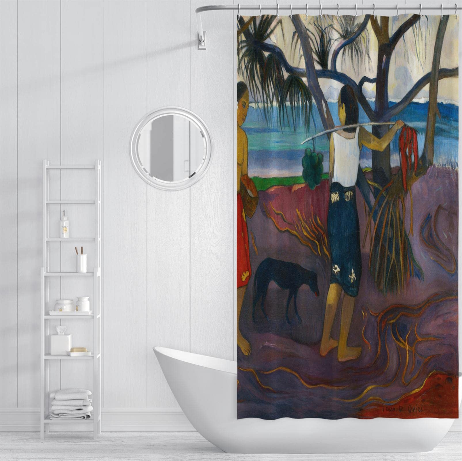 Männer Frauen Seaside Life Duschvorhang Paul Gauguin Bunte Badevorhänge Set mit Haken Stoff Polyester Wasserdichter Badezimmervorhang 180x220 cm