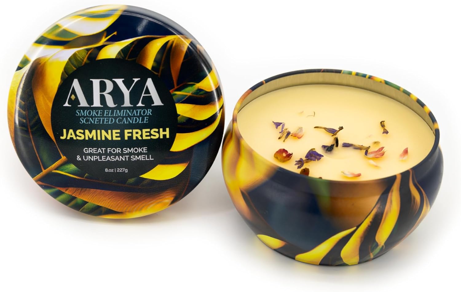 Arya Smoke Eliminator Candle with Flower 100 Soy Wax 50
