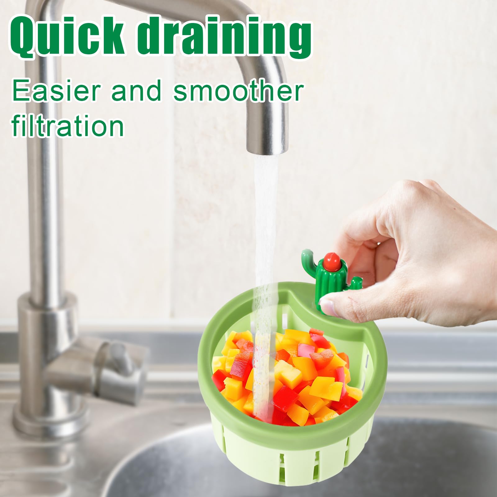 Filtre D’évier En Silicone Amovible - Passoire Automatique Avec Bouton - Vert - Pour Cuisine Propre