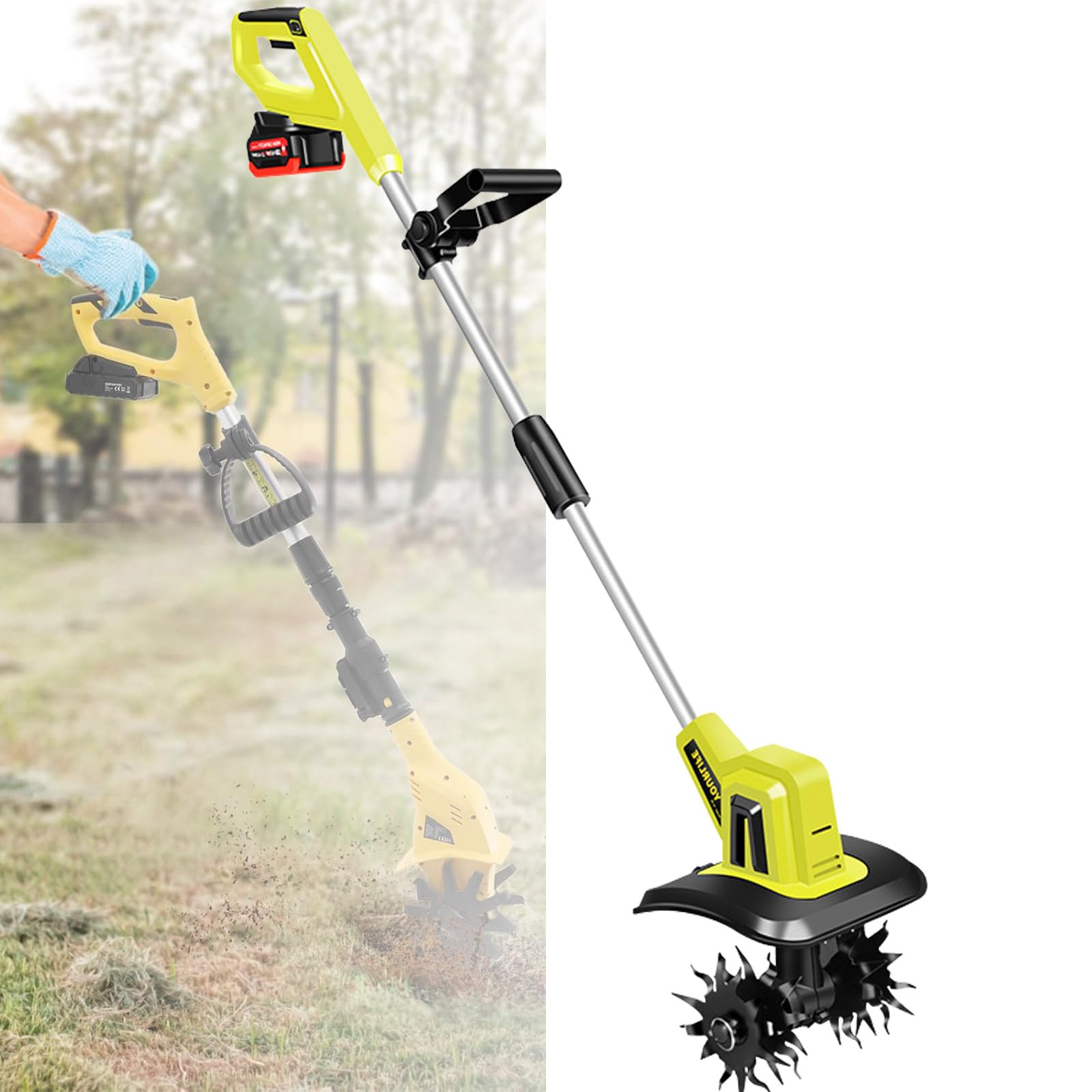 Motoazada con batería, Iones de Li - regulación de Velocidad, Cuchilla escarificadora, Agarre Adicional, para jardinería y césped,TL-04