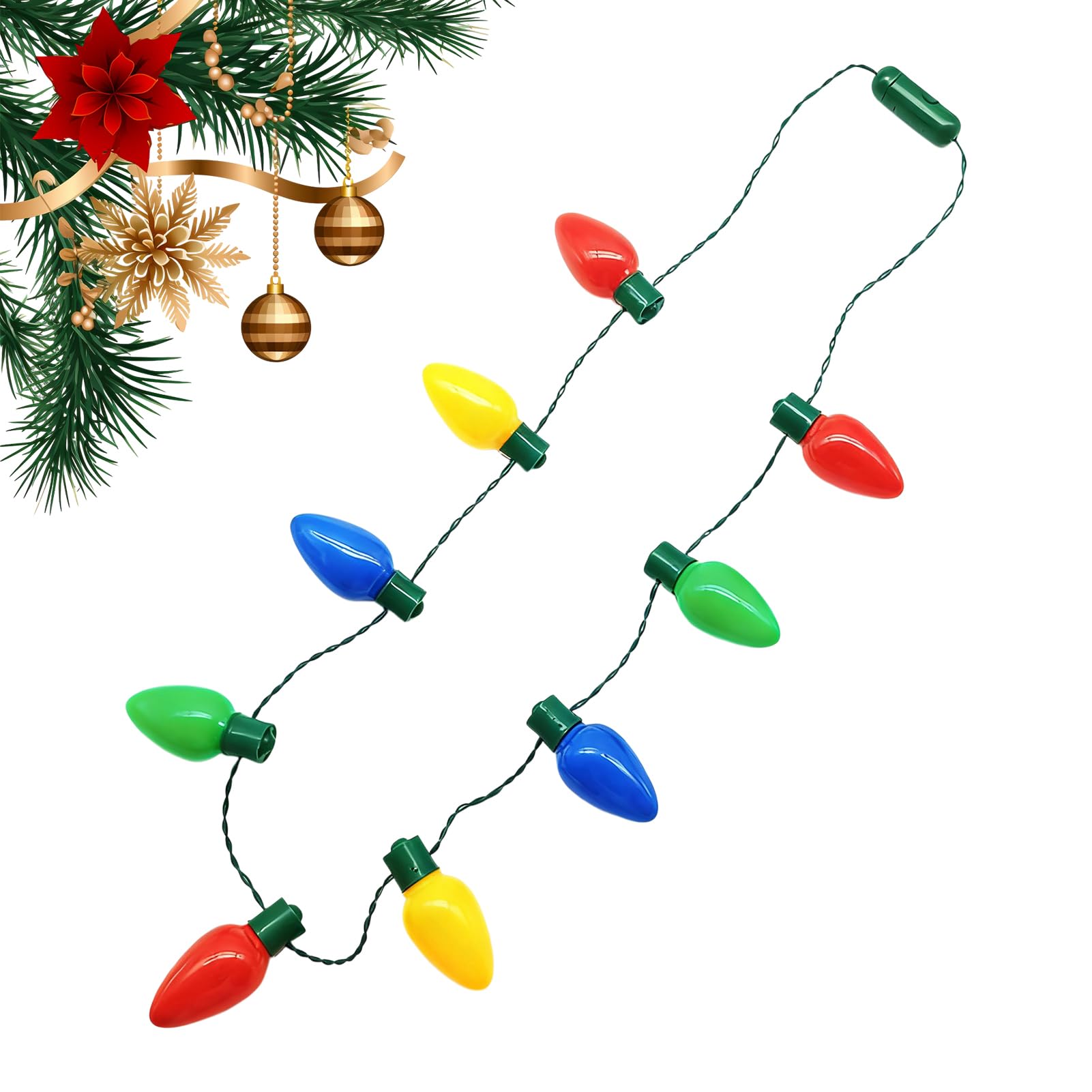2PCS Christmas LED Light Up Bulb Necklace - 15cm Colorful 9 Light-up Bulbs With 3 Lighting Modes, Wearable Christmas Lights, ChristmasHoliday Accessories Party Favors, For Kids, Adults, Birthday