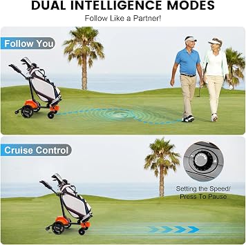 Electric Golf Push Cart with Remote Control, Electric Golf Caddy that Follows You Folding Design Suitable for All Terrains, 36 Hole and Remote/APP/Manual Control