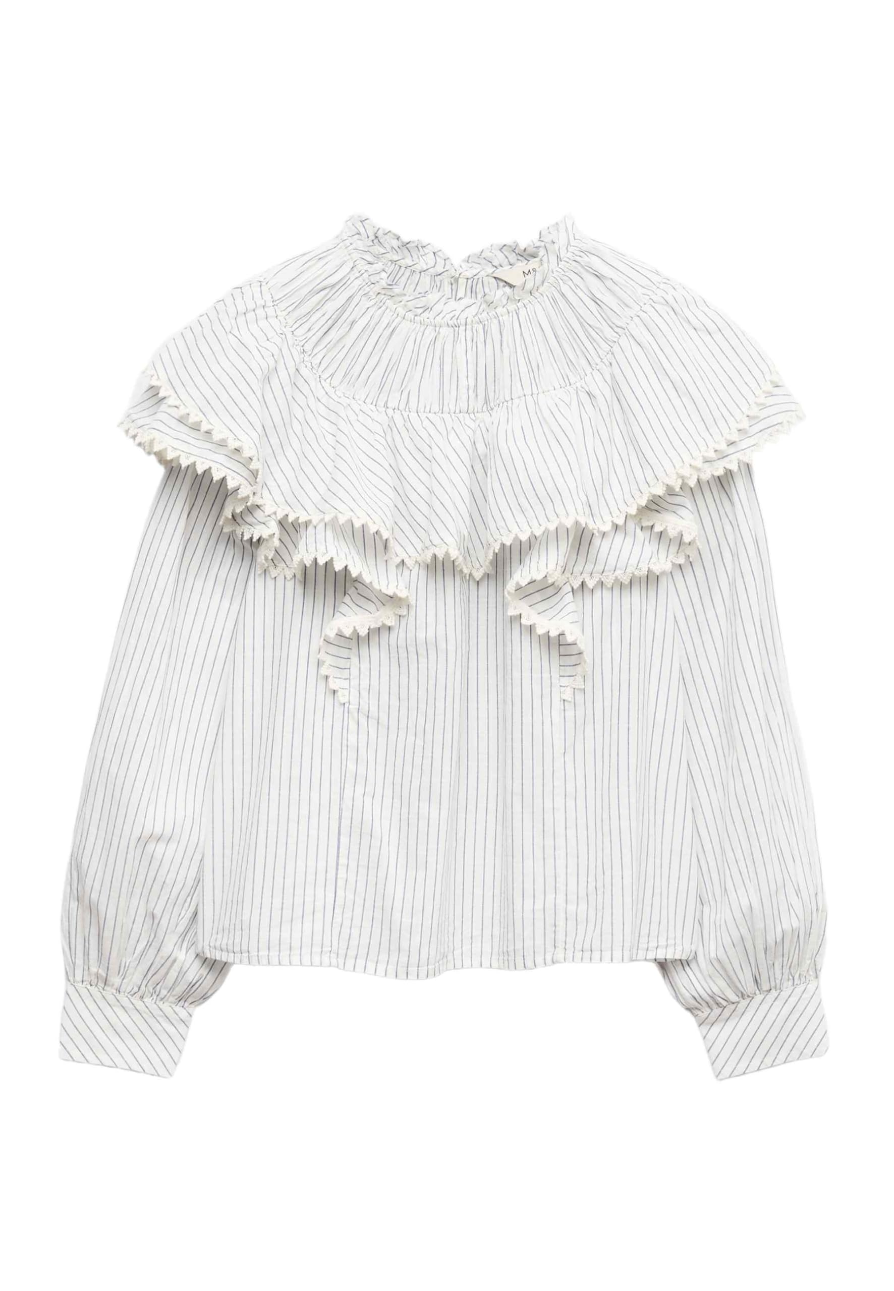 Marks & Spencer Blusa a Righe in Puro Cotone con Dettagli in Pizzo