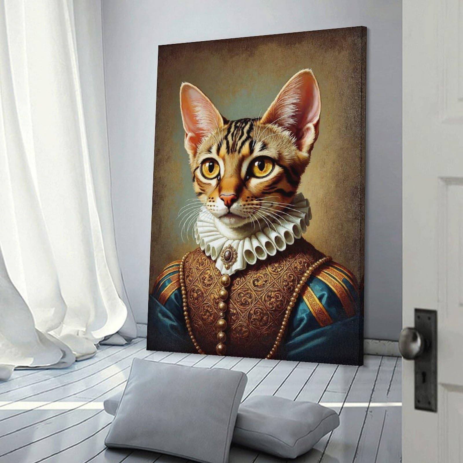Junmoney Renaissance Cat Portrait Home Decor Wall Art 12x18inch(30x45cm), for Office, Study Or Home Workspace, Home Office Artwork with Decorative Appeal